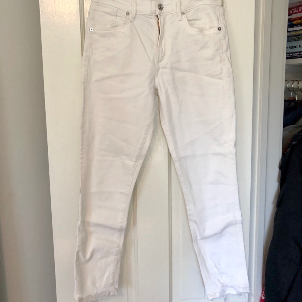 AGOLDE white high waisted raw hem jeans